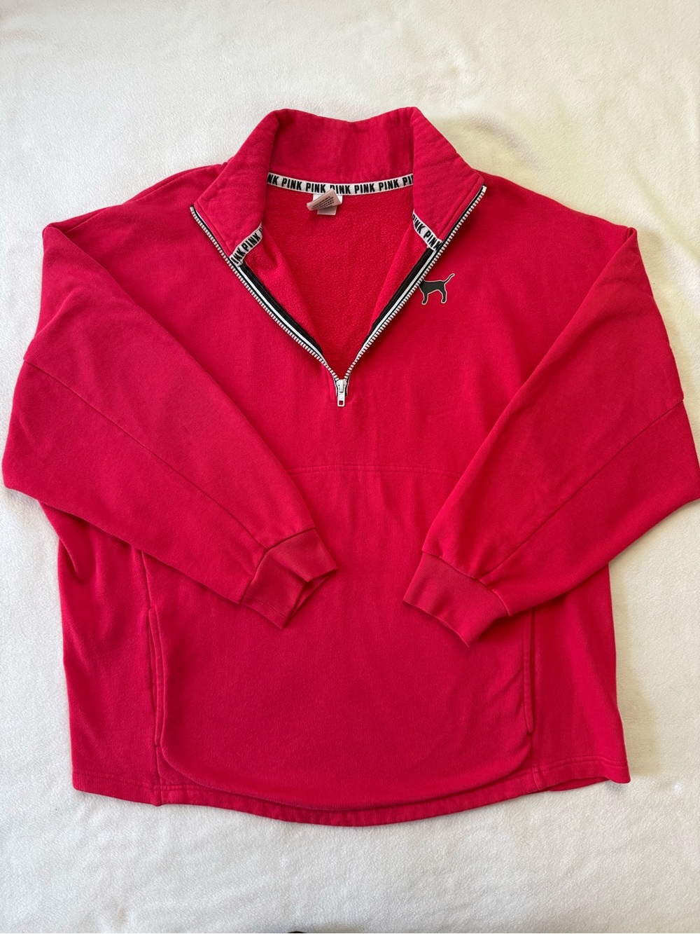Victoria's Secret Red Half-Zip Pullover with Navy & White Collar